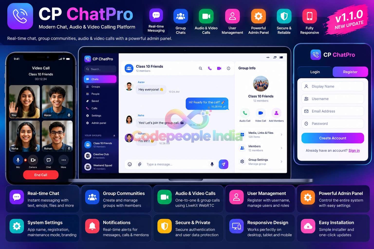 CP ChatPro – Real-Time Chat, Group Communities & Audio/Video Calling Platform
